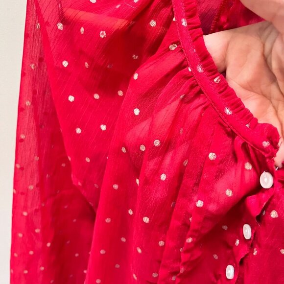 Abercrombie & Fitch Womens Sheer Red Polka Dot Blouse Button-Front Size S - Picture 5 of 8